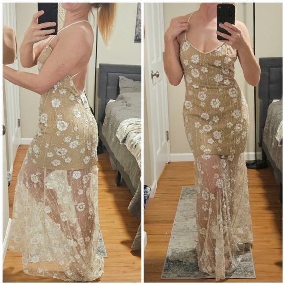 Elliatt Floral Embroidered Wedding Dress - Cream and White - Picture 6 of 14